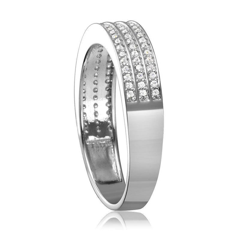 Mens Sterling Silver 925 Rhodium Plated Muiti Row Clear CZ Band - GMR00123