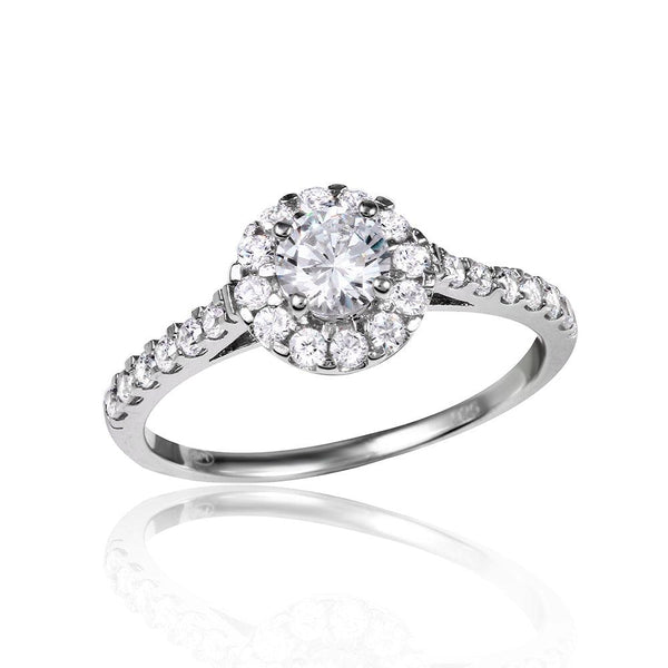 Silver 925 Rhodium Plated Halo CZ Ring - GMR00125 | Silver Palace Inc.
