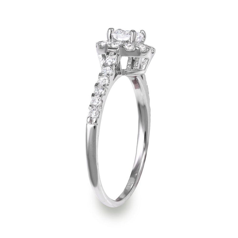 Silver 925 Rhodium Plated Halo CZ Ring - GMR00125