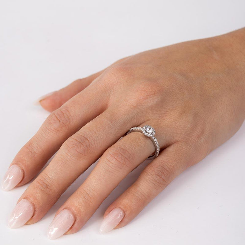 Silver 925 Rhodium Plated Small Size Halo CZ Ring - GMR00127