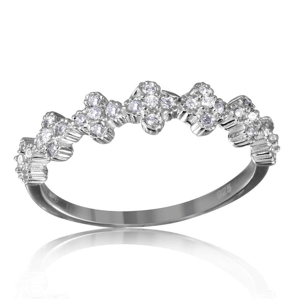 Silver 925 Rhodium Plated Clover Band with Clear CZ Stones - GMR00129W | Silver Palace Inc.