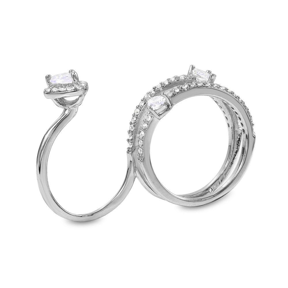 Silver 925 Rhodium Plated 2 Finger Teardrop CZ Ring - GMR00132 | Silver Palace Inc.