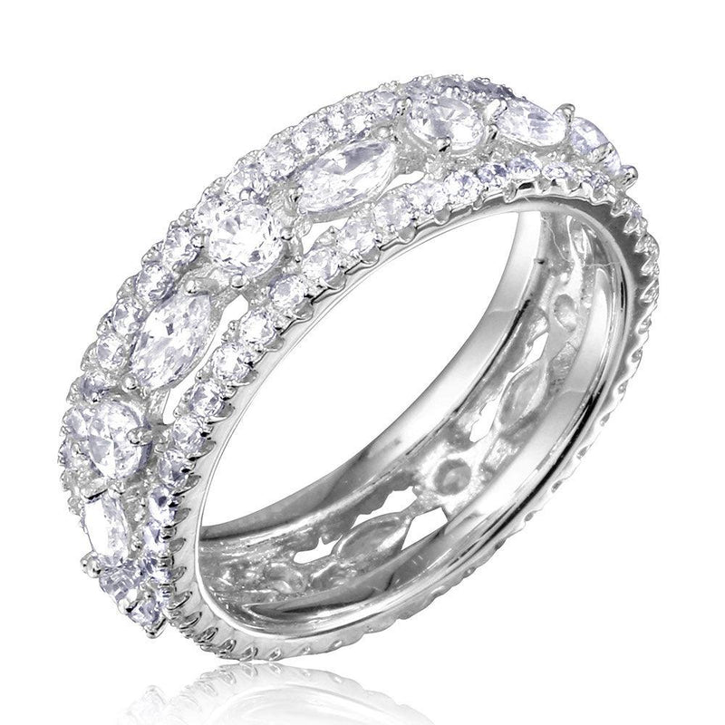 Silver 925 Rhodium Plated Band Encrusted with CZ Stones - GMR00133W | Silver Palace Inc.