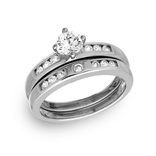 Silver 925 Rhodium Plated Round Pave Center Set Bridal Ring - GMR00134 | Silver Palace Inc.