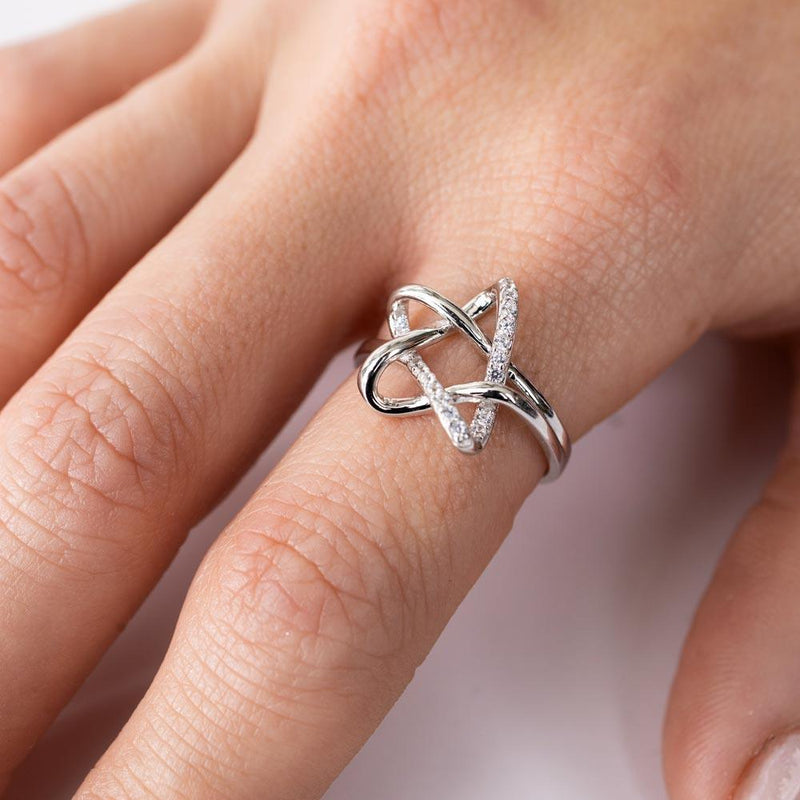 Silver 925 Rhodium Plated Intertwined Star with CZ - GMR00136