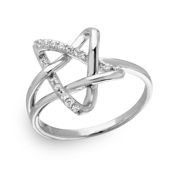 Silver 925 Rhodium Plated Intertwined Star with CZ - GMR00136 | Silver Palace Inc.