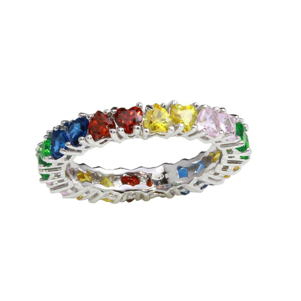 Silver 925 Rhodium Plated Multi-Colored Heart CZ Stone Rings - GMR00138RBC | Silver Palace Inc.