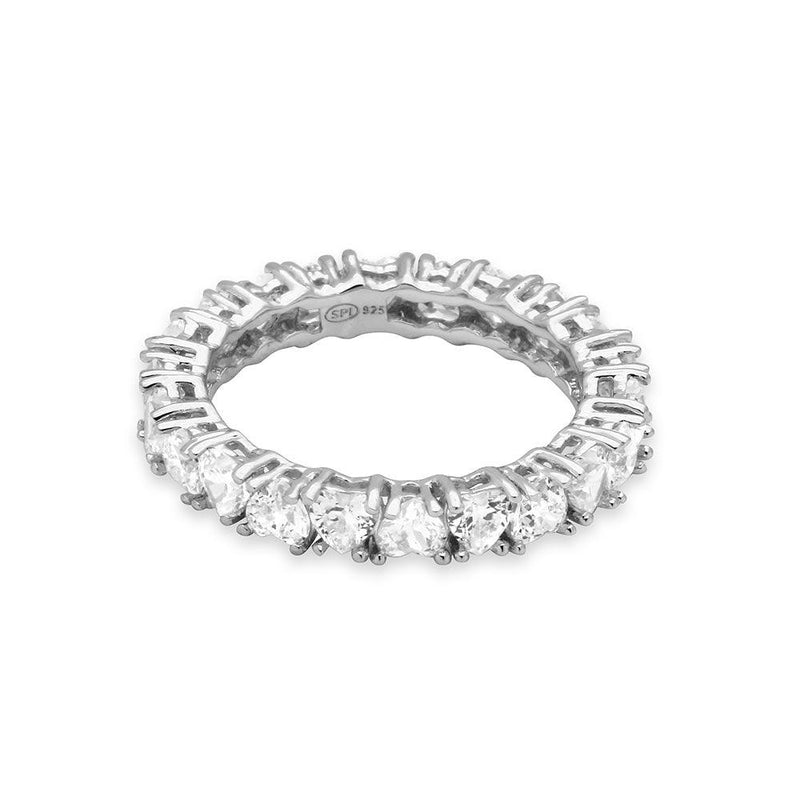 Silver 925 Rhodium Plated Eternity Ring with Heart Shaped CZ - GMR00138 | Silver Palace Inc.
