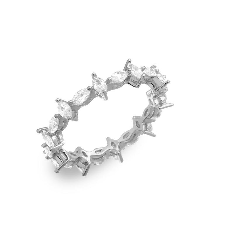 Silver 925 Rhodium Plated Eternity Ring with Marquise CZ - GMR00139