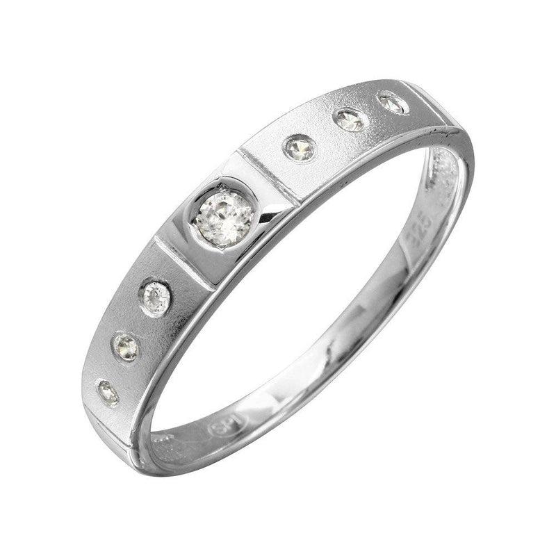 Mens Sterling Silver 925 Half Matte Finish Rhodium Plated CZ Triol Ring - GMR00143 | Silver Palace Inc.