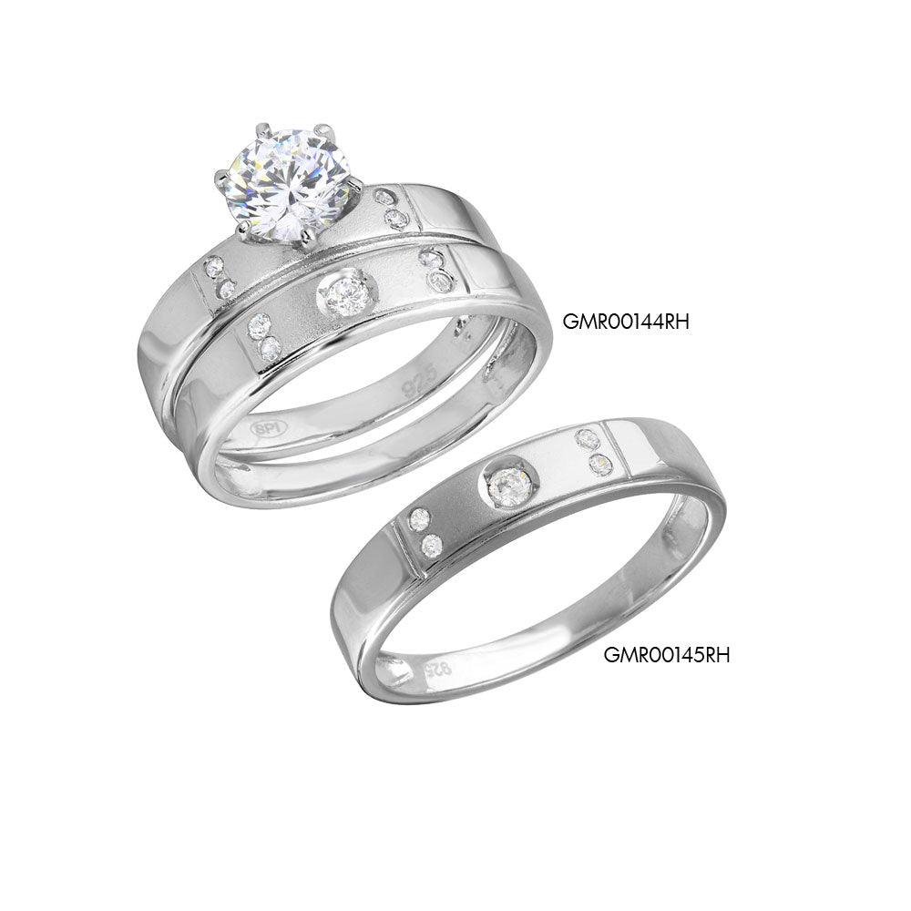 Anillo de bodas de plata de ley 925 rodiada con acabado mate y 5 circonitas - GMR00144