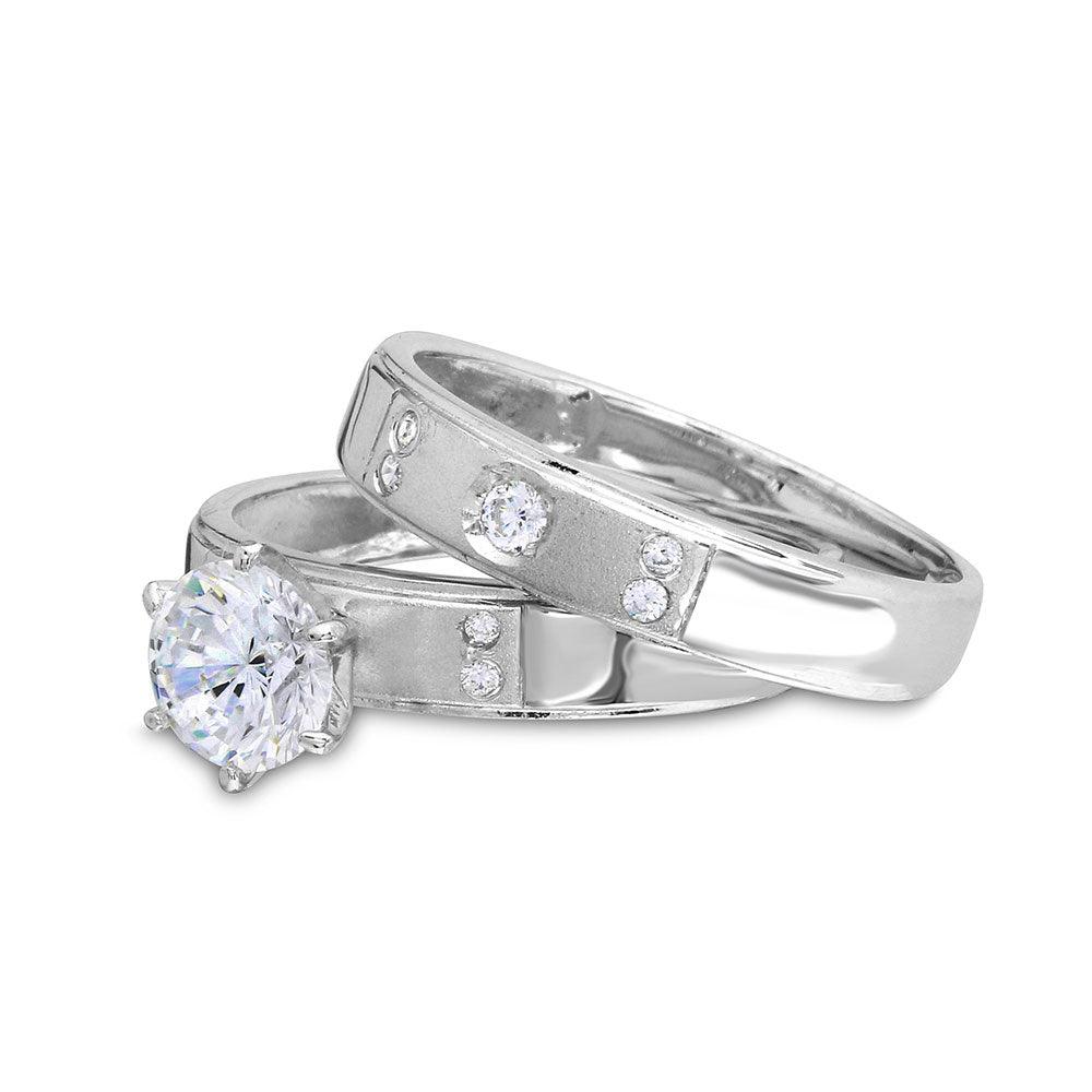 Anillo de bodas de plata de ley 925 rodiada con acabado mate y 5 circonitas - GMR00144