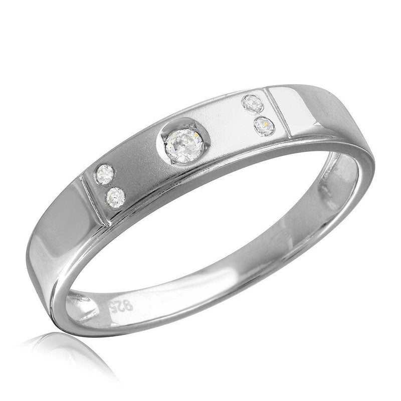 Silver 925 Rhodium Plated Matte Finish 5 CZ Wedding Ring - GMR00145 | Silver Palace Inc.