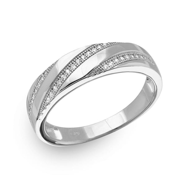 Silver 925 Rhodium Plated Men's Trio Slanted Bar Ring - GMR00147 | Silver Palace Inc.