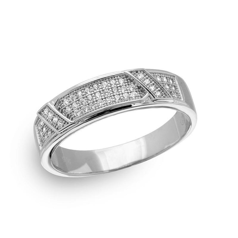 Silver 925 Rhodium Plated Men's CZ Pave Trio Ring - GMR00151 | Silver Palace Inc.