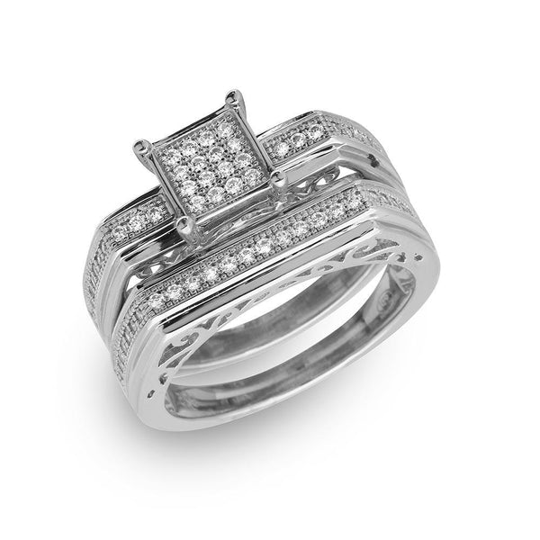 Silver 925 Rhodium Plated Two Piece Clear CZ Square Bar Accent Ring - GMR00152 | Silver Palace Inc.