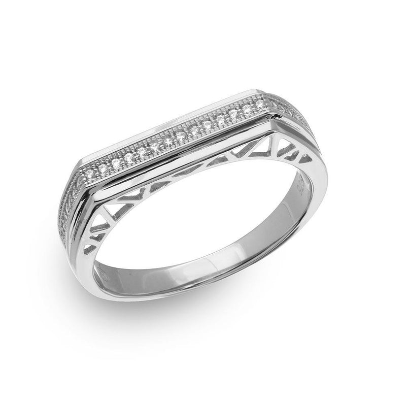 Men's Sterling Silver 925 Rhodium Plated Micro Pave Designed Shank Ring - GMR00153 | Silver Palace Inc.