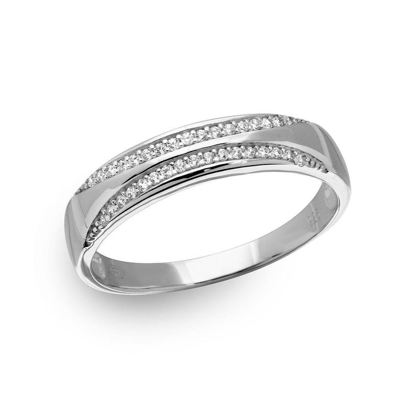 Silver 925 Rhodium Plated Men's Tappered Shank Trio Band with CZ - GMR00161 | Silver Palace Inc.