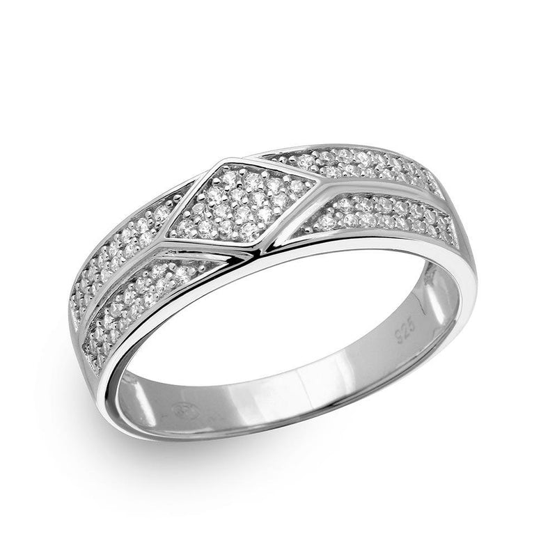 Silver 925 Rhodium Plated Diamond Accented Band with CZ - GMR00163 | Silver Palace Inc.