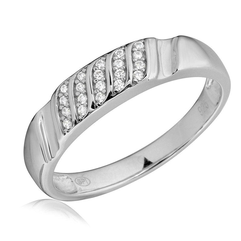 Mens Sterling Silver 925 Rhodium Plated Sideways Stone Design Wedding Ring - GMR00165 | Silver Palace Inc.