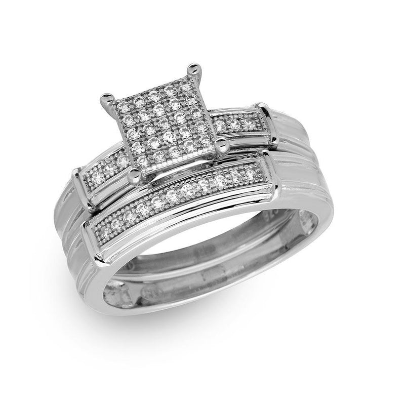Silver 925 Rhodium Plated CZ Pave Square Center Ring - GMR00166 | Silver Palace Inc.