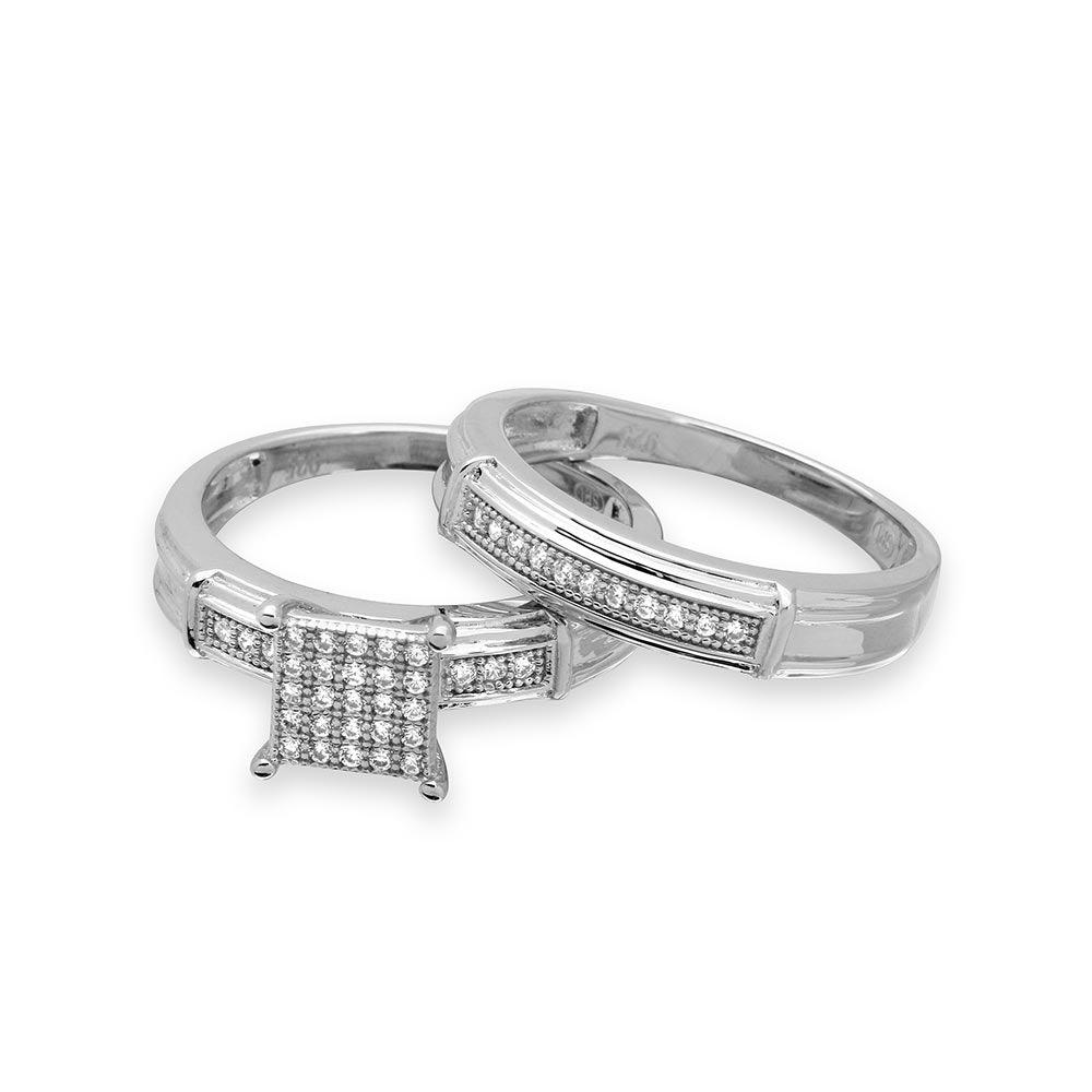 Anillo central cuadrado pavimentado con circonita cúbica chapada en rodio de plata 925 - GMR00166
