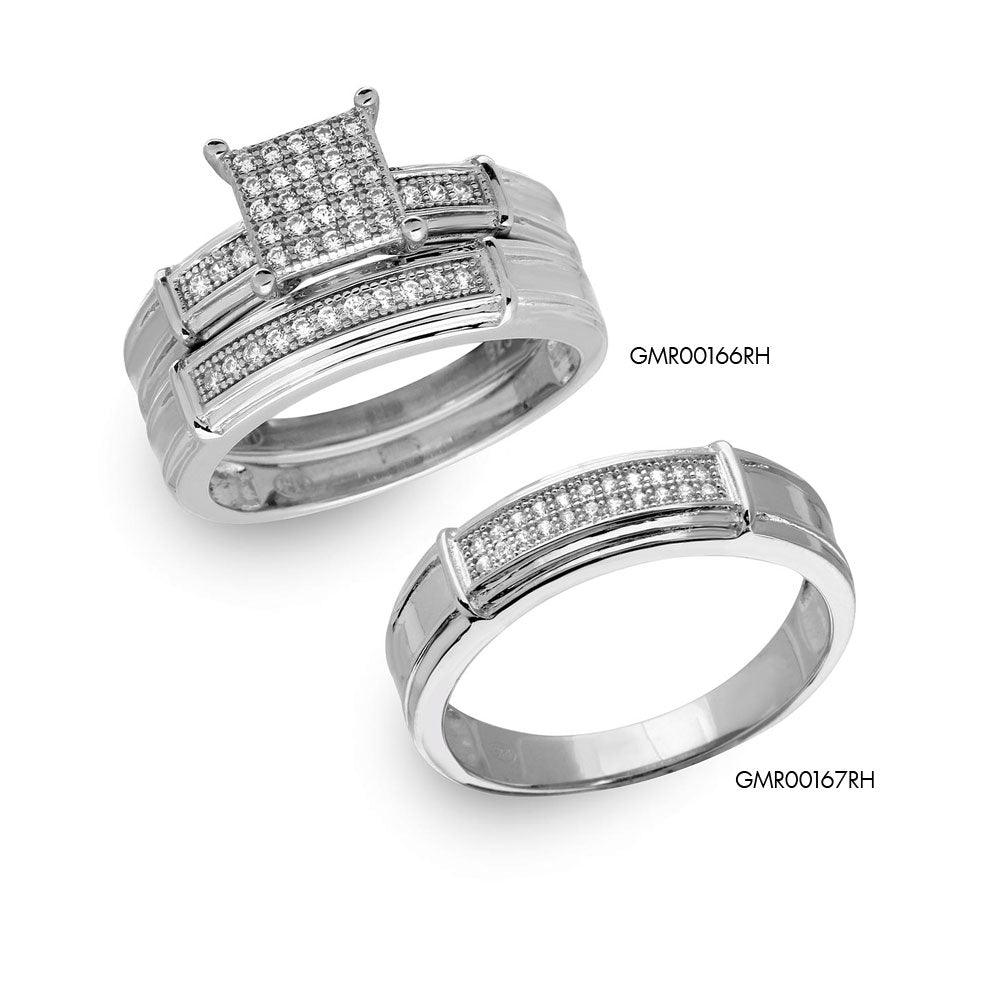 Anillo central cuadrado pavimentado con circonita cúbica chapada en rodio de plata 925 - GMR00166