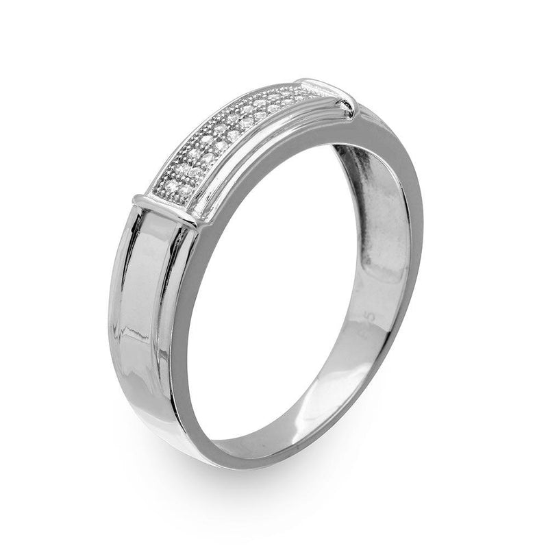 Silver 925 Rhodium Plated Double Bar CZ Ring - GMR00167