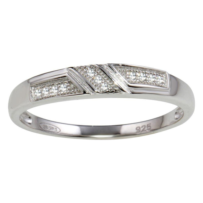 Mens Sterling Silver 925 Rhodium Plated Small Wedding Band Ring with CZ - GMR00173 | Silver Palace Inc.