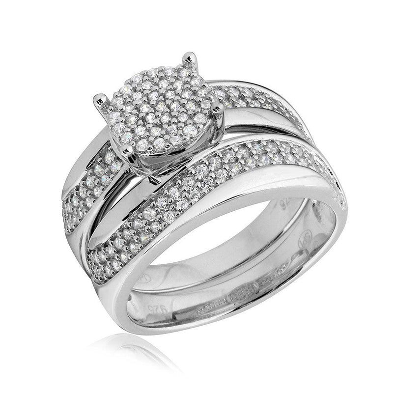 Silver 925 Rhodium Plated Wave CZ Band Round Center Cluster Stones Wedding Ring - GMR00176 | Silver Palace Inc.