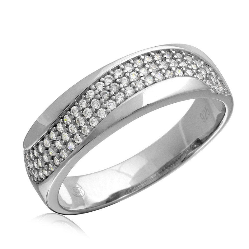 Mens Sterling Silver 925 Rhodium Plated Wave CZ Wedding Ring - GMR00177 | Silver Palace Inc.
