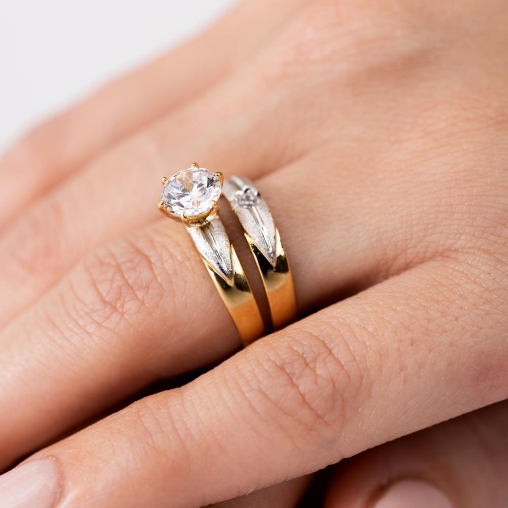 Silver 925 Gold Plated with Matte Rhodium Finish Two Piece Bridal Ring - GMR00182GP