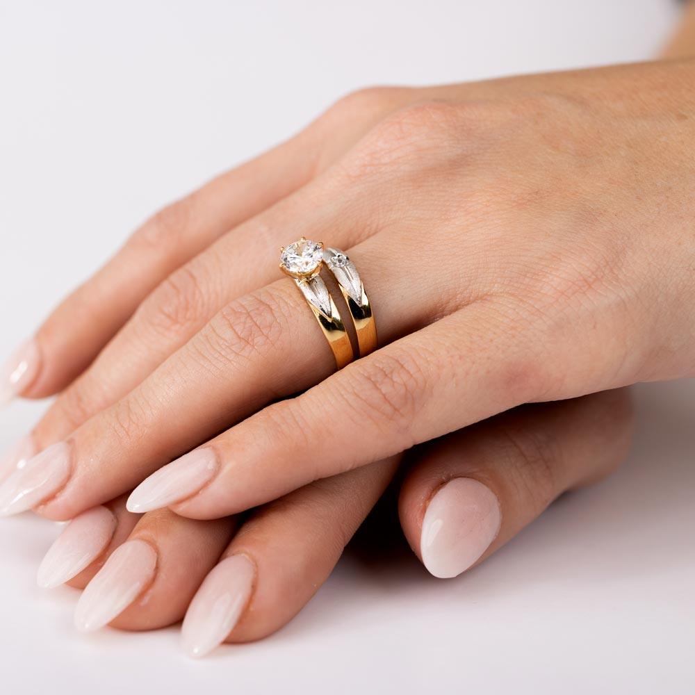 Silver 925 Gold Plated with Matte Rhodium Finish Two Piece Bridal Ring - GMR00182GP