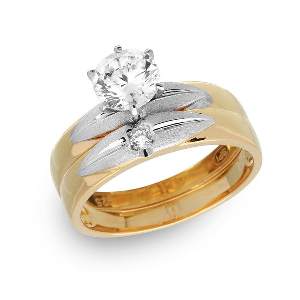 Silver 925 Gold Plated with Matte Rhodium Finish Two Piece Bridal Ring - GMR00182GP | Silver Palace Inc.