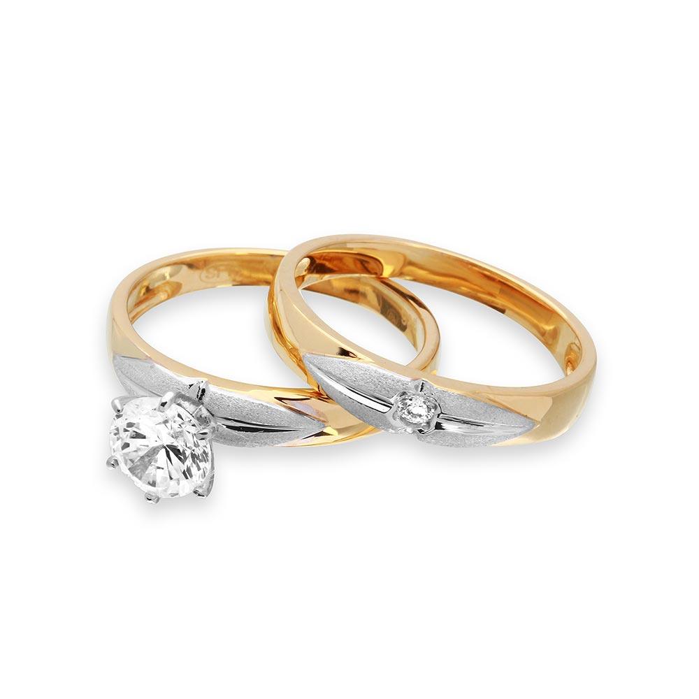 Silver 925 Gold Plated with Matte Rhodium Finish Two Piece Bridal Ring - GMR00182GP