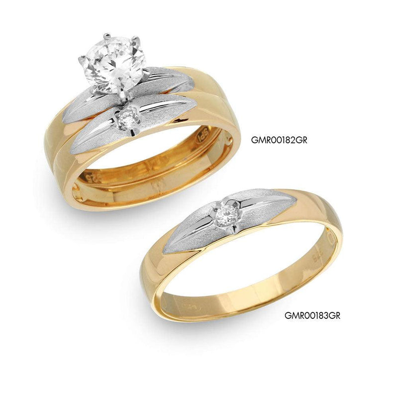 Silver 925 Gold Plated with Matte Rhodium Finish Two Piece Bridal Ring - GMR00182GP