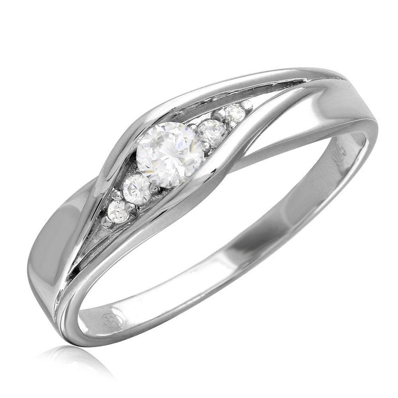Silver 925 Rhodium Plated Round CZ Center Stones Wedding Ring - GMR00185 | Silver Palace Inc.