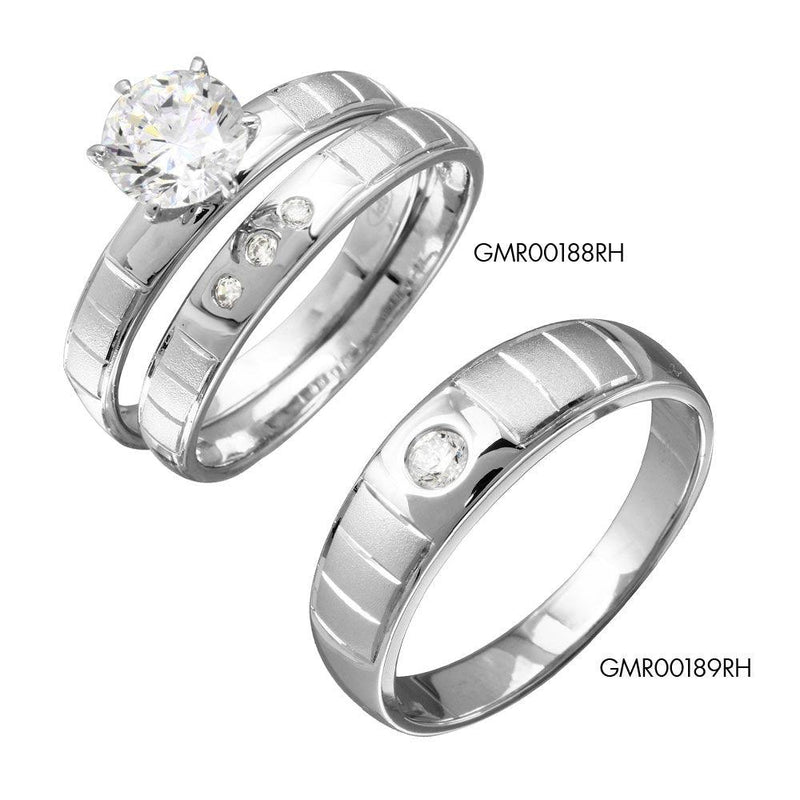 Rhodium Plated 925 Sterling Silver Line Shank Design Bridal Trios Ring - GMR00188