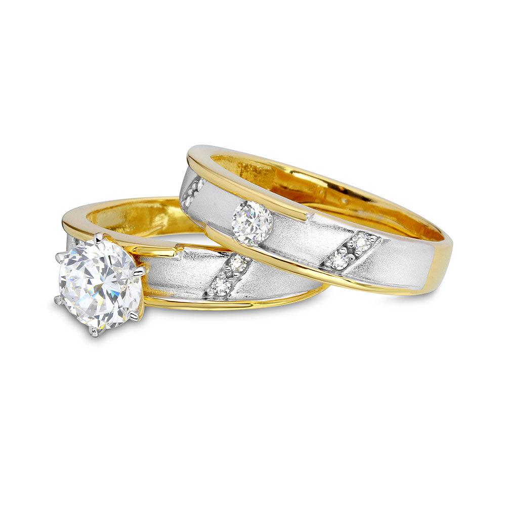Alianza de boda bicolor de plata de ley 925 con baño de oro y rodio y circonitas - GMR00196GP