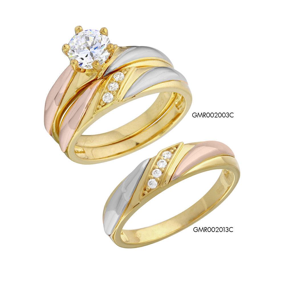 Anillo de bodas de plata de ley 925 con circonitas superpuestas en tres tonos - GMR00200TRI