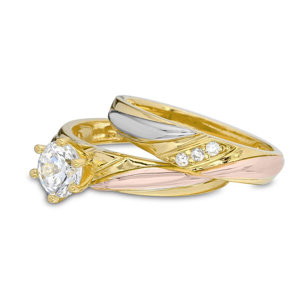 Anillo de bodas de plata de ley 925 con circonitas superpuestas en tres tonos - GMR00200TRI