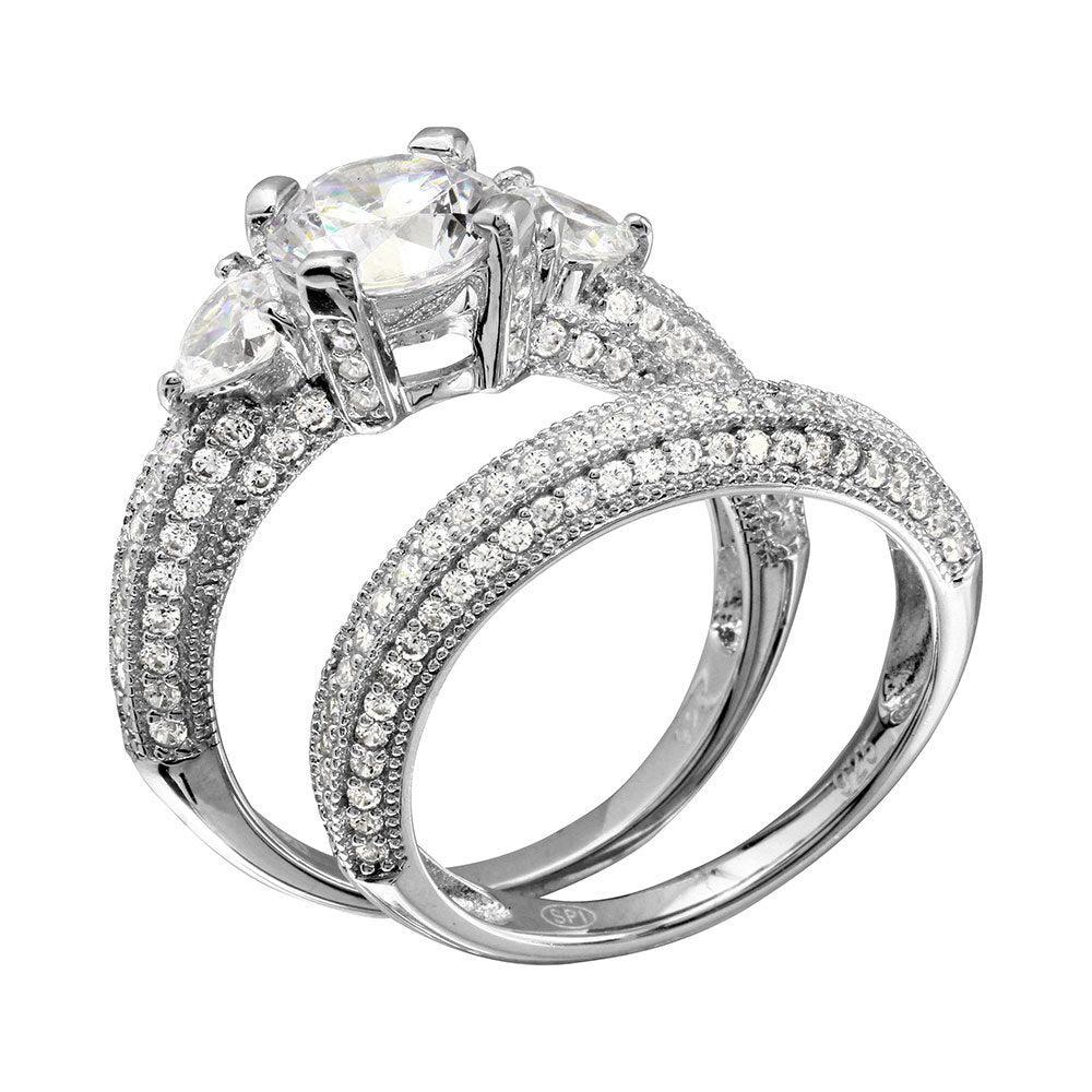 Anillo nupcial de plata de ley 925 rodiada con micropavé de circonitas - GMR00202