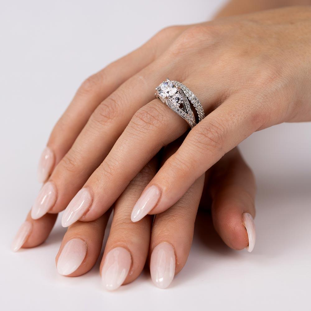 Rhodium Plated 925 Sterling Silver CZ Bridal Ring - GMR00203