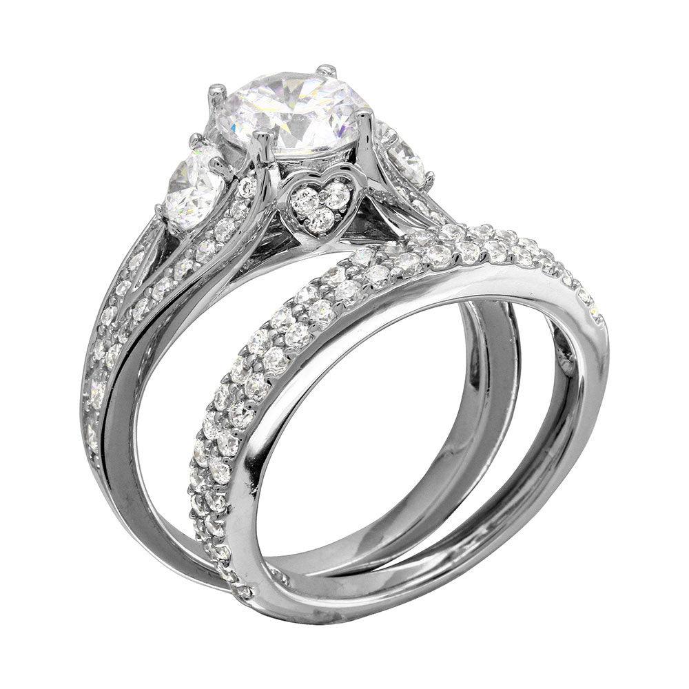 Silver 925 Rhodium Plated CZ Bridal Ring - GMR00203 | Silver Palace Inc.