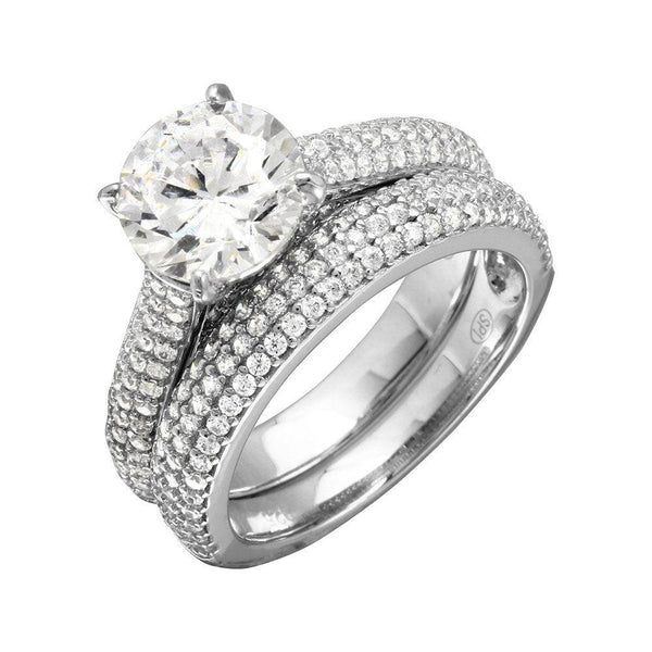 Silver 925 Rhodium Plated Micro Pave Shank Bridal Single Center Stone Ring - GMR00204 | Silver Palace Inc.