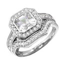 Silver 925 Rhodium Plated 2pcs CZ Square Center Bridal Ring - GMR00205 | Silver Palace Inc.