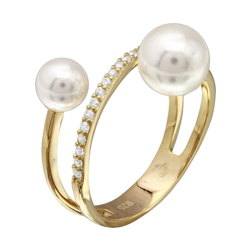 Silver 925 Gold Plated Synthetic Pearl Ended Loop CZ Ring - GMR00206GP