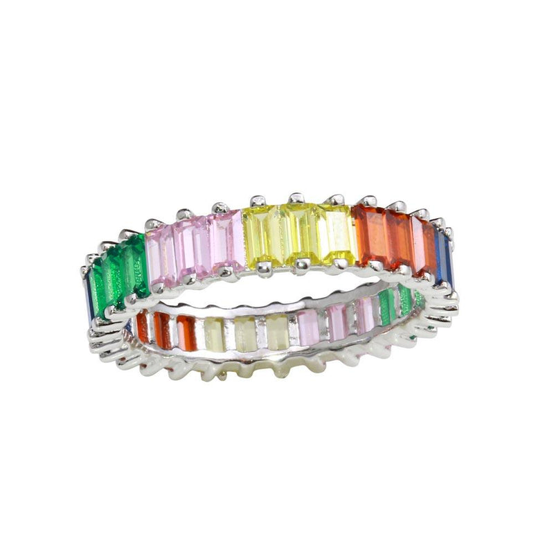 Silver 925 Rhodium Plated Multi-Colored Rectangular CZ Stone Ring - GMR00208RBC | Silver Palace Inc.