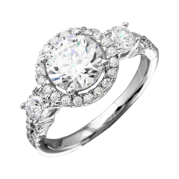 Silver 925 Rhodium Plated Round Halo Ring with CZ Shank - GMR00210 | Silver Palace Inc.