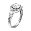 Anillo de halo redondo de plata de ley 925 rodiada con cuerpo de circonita - GMR00210